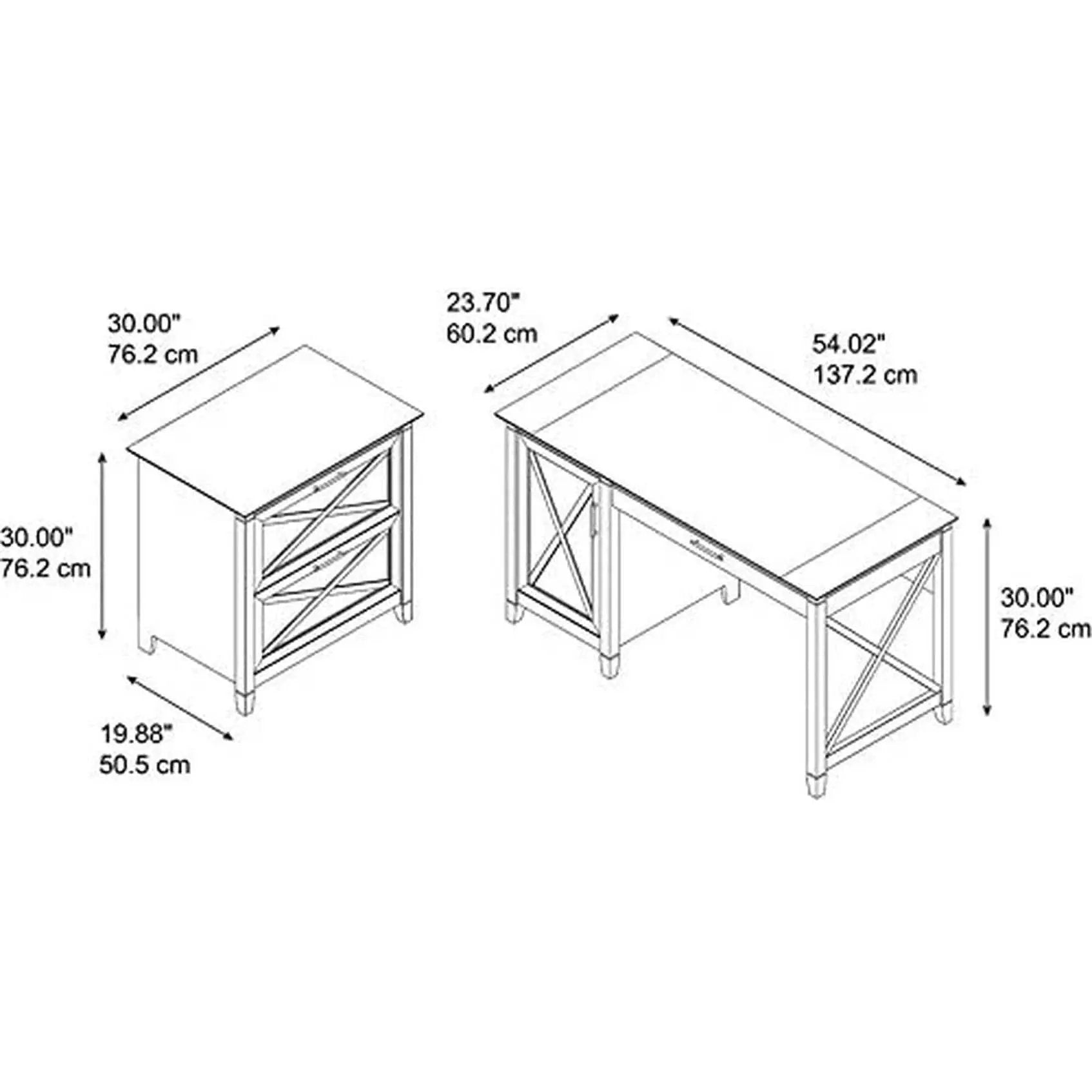 Key West 54W Computer Desk With Keyboard Tray And 2 Drawer File Cabinet from PriceLows™