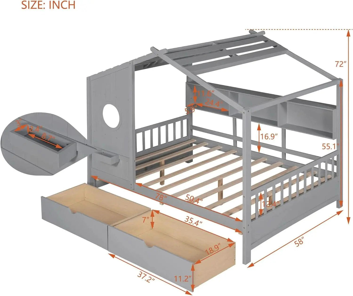 Kids Full Playhouse Bed With Drawers Shelves Storage from PriceLows™