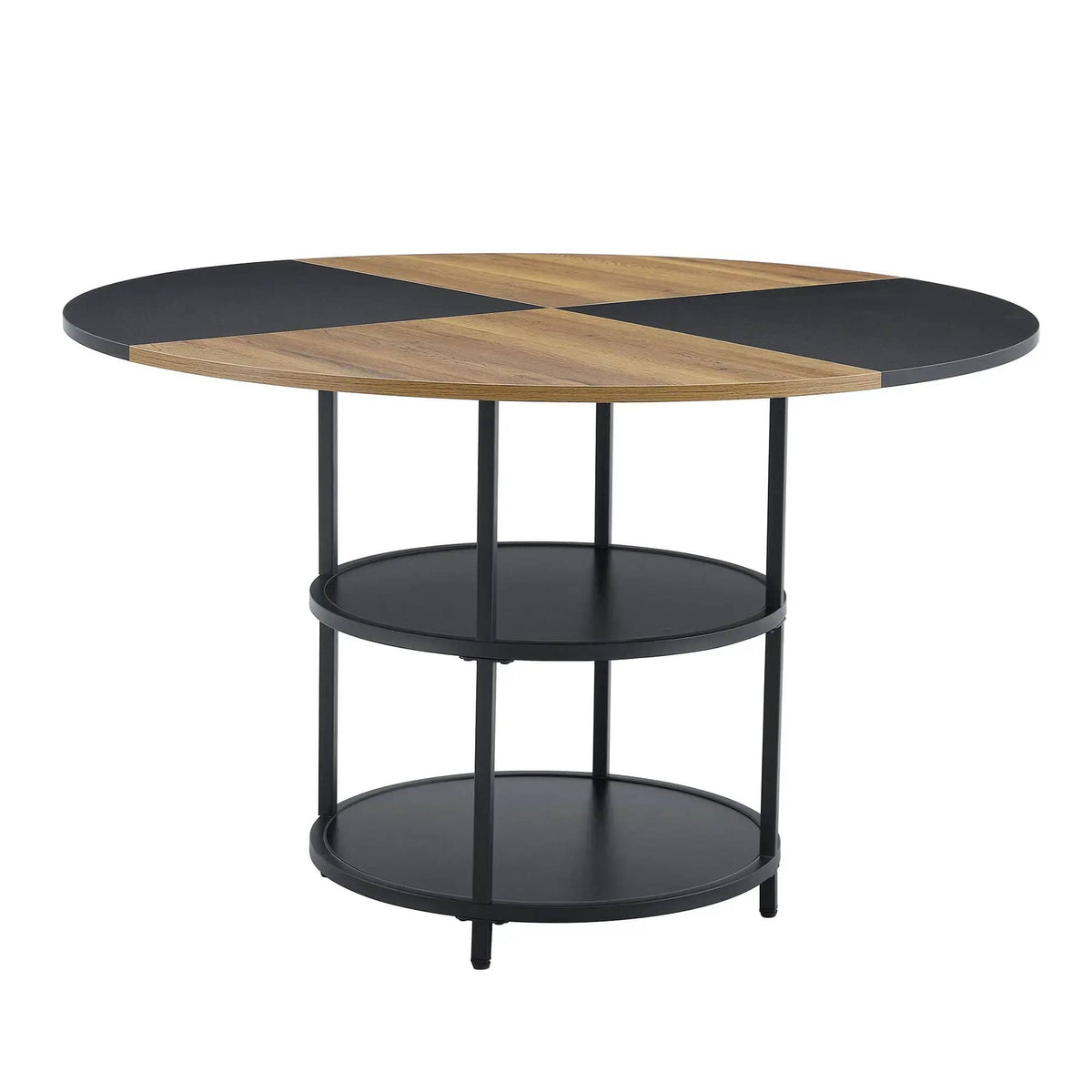 Diameter Modern Splicing Circular Dining Table Double Layer Storage | 47.3 x 47.3 x 29.7 in | Metal & Mdf | Wood / Black