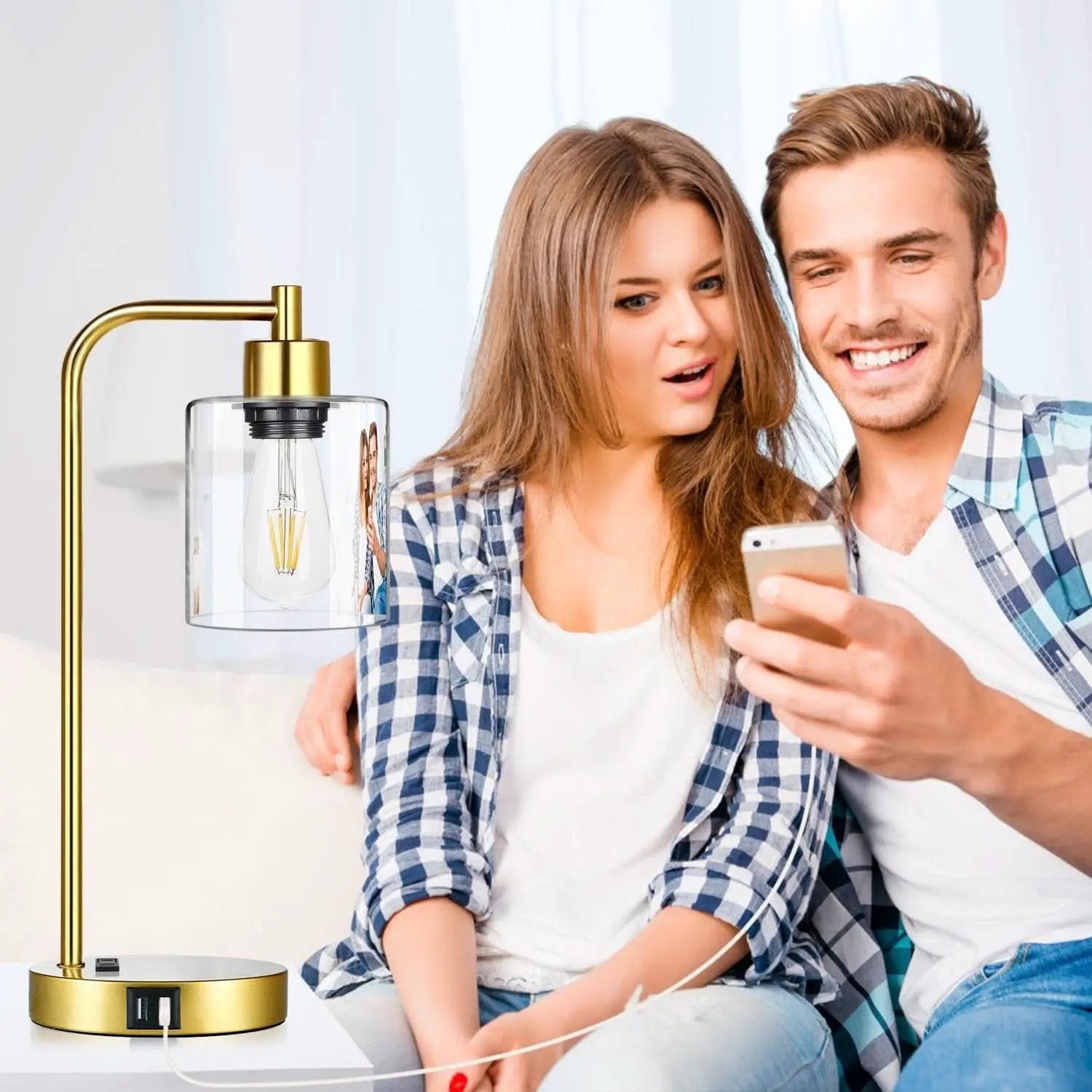 Gold Industrial Touch Table Lamps 2 Pack With USB Ports from PriceLows™