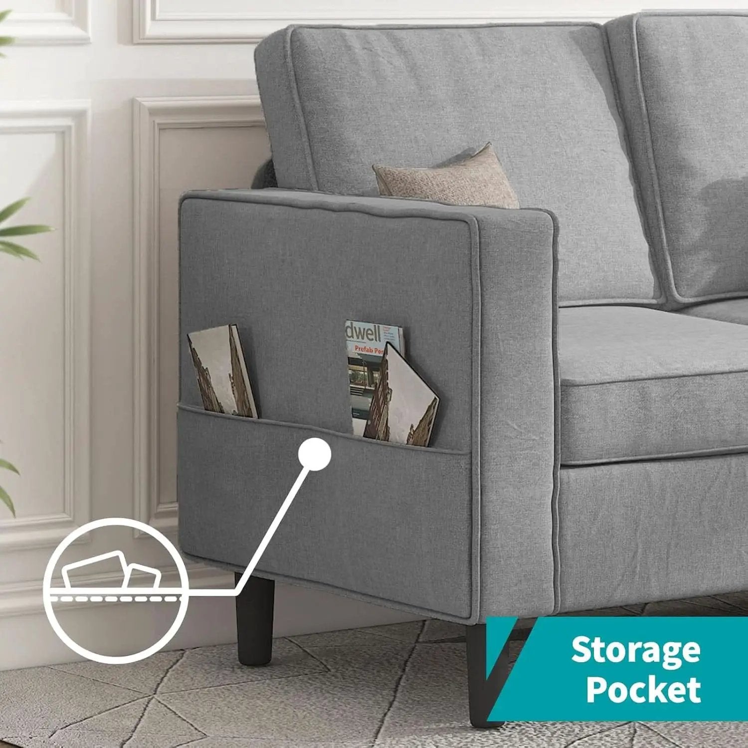 Light Grey Living Room Sofa Set With Movable Ottoman from PriceLows™