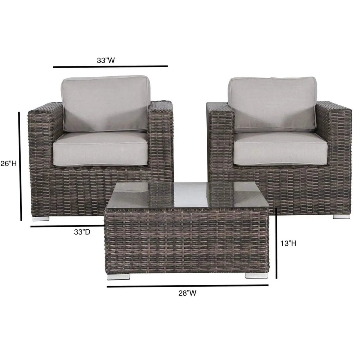 Wicker Seating Group Set | Table And Cushions Included | Aluminum Frames | Hand-Woven Wicker