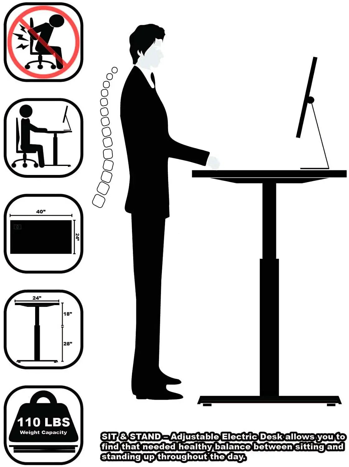Oak Electric Height Adjustable Standing Desk 40x24 from PriceLows™