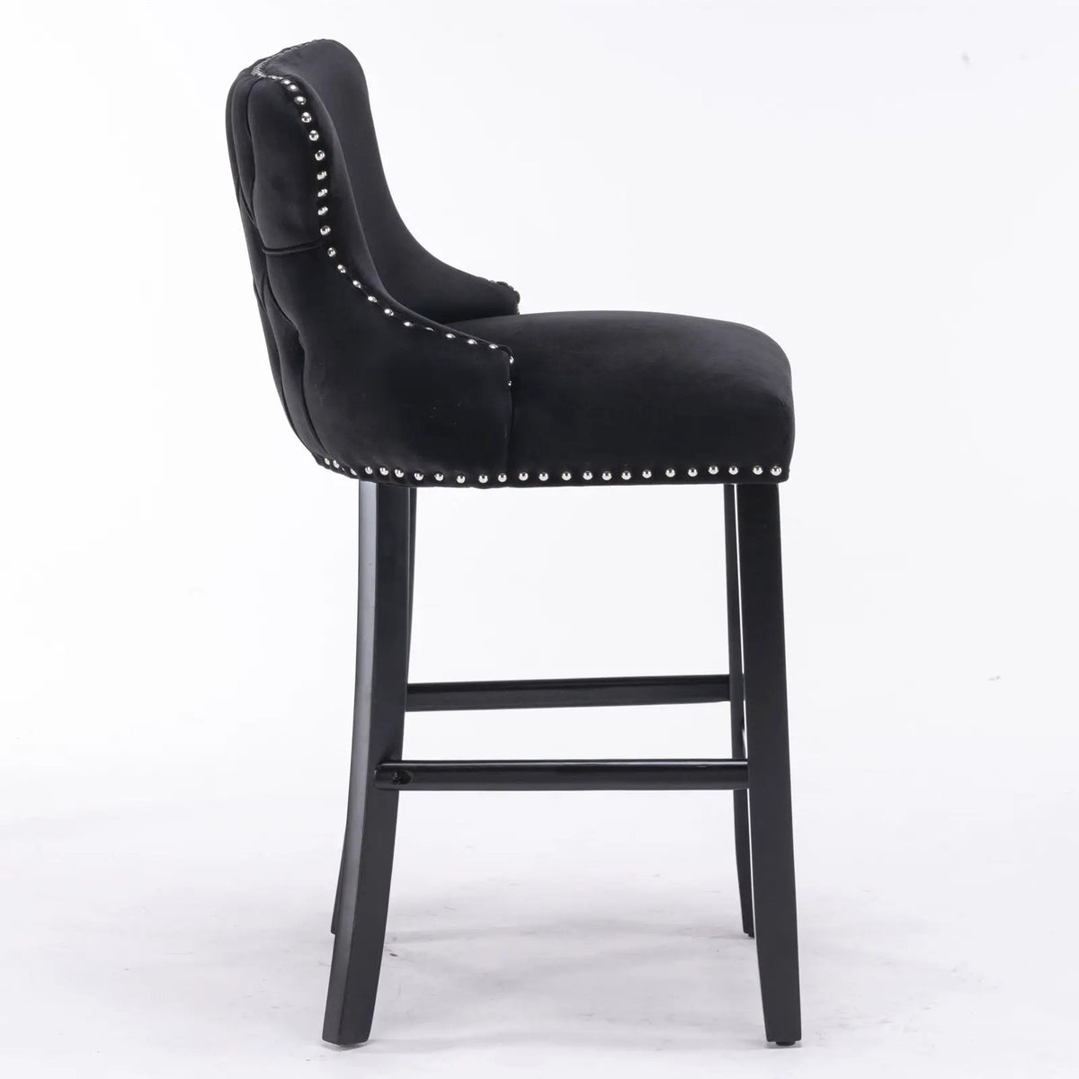 Wing-Back Barstools | Button Tufted Decoration | Wooden Legs With Nailhead Trim | Contemporary Upholstery