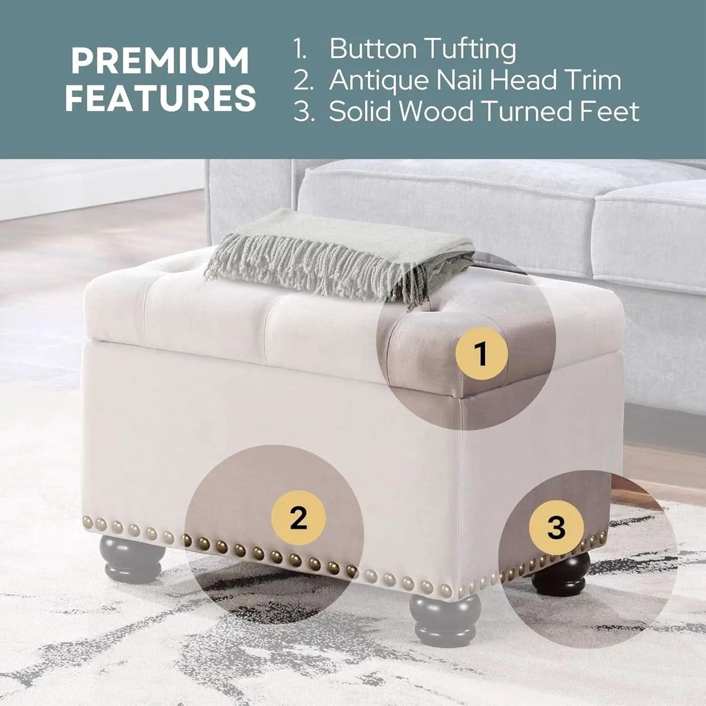24 Inch Velvet Textured Light Taupe Storage Ottoman from PriceLows™