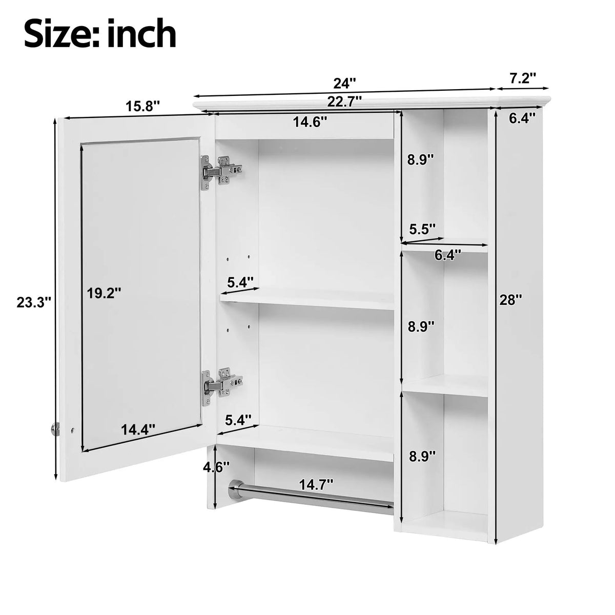 3-In-1 Bathroom Mirror Cabinet | Adjustable Shelf | Towel Bar | Full-Length Mirror
