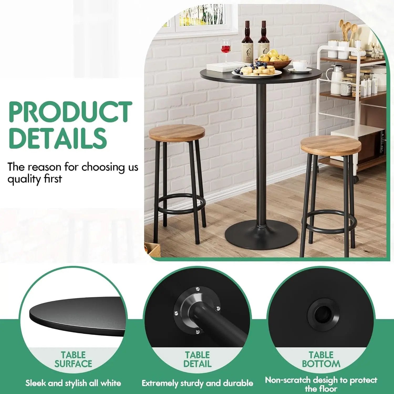Black Circular Bar Table Water proof Coated Metal Base from PriceLows™