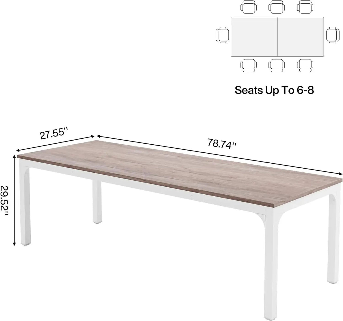 78 Inch Rustic Wood Dining Table Rectangular For Kitchen from PriceLows™