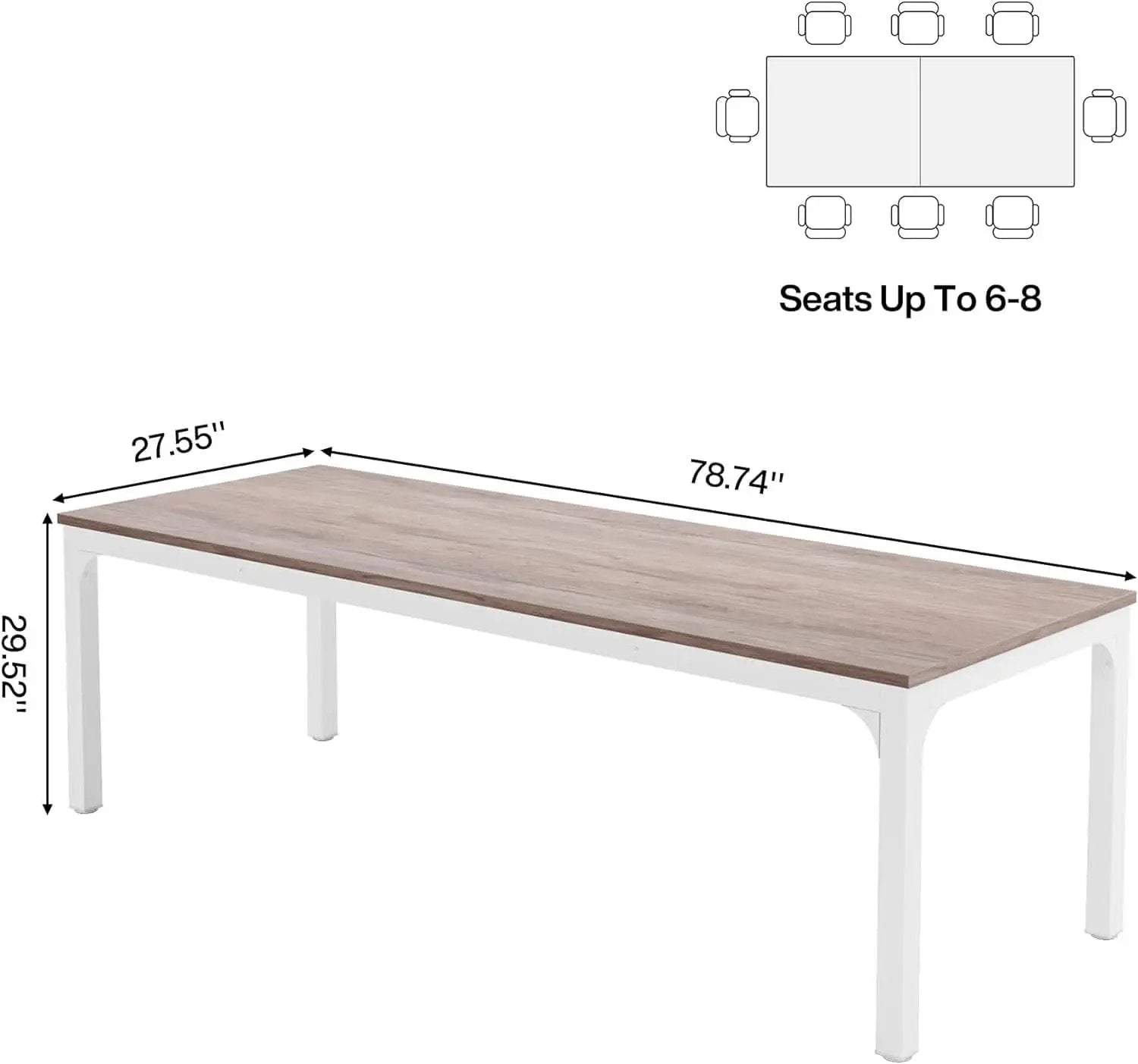 78 Inch Rustic Wood Dining Table Rectangular For Kitchen from PriceLows™