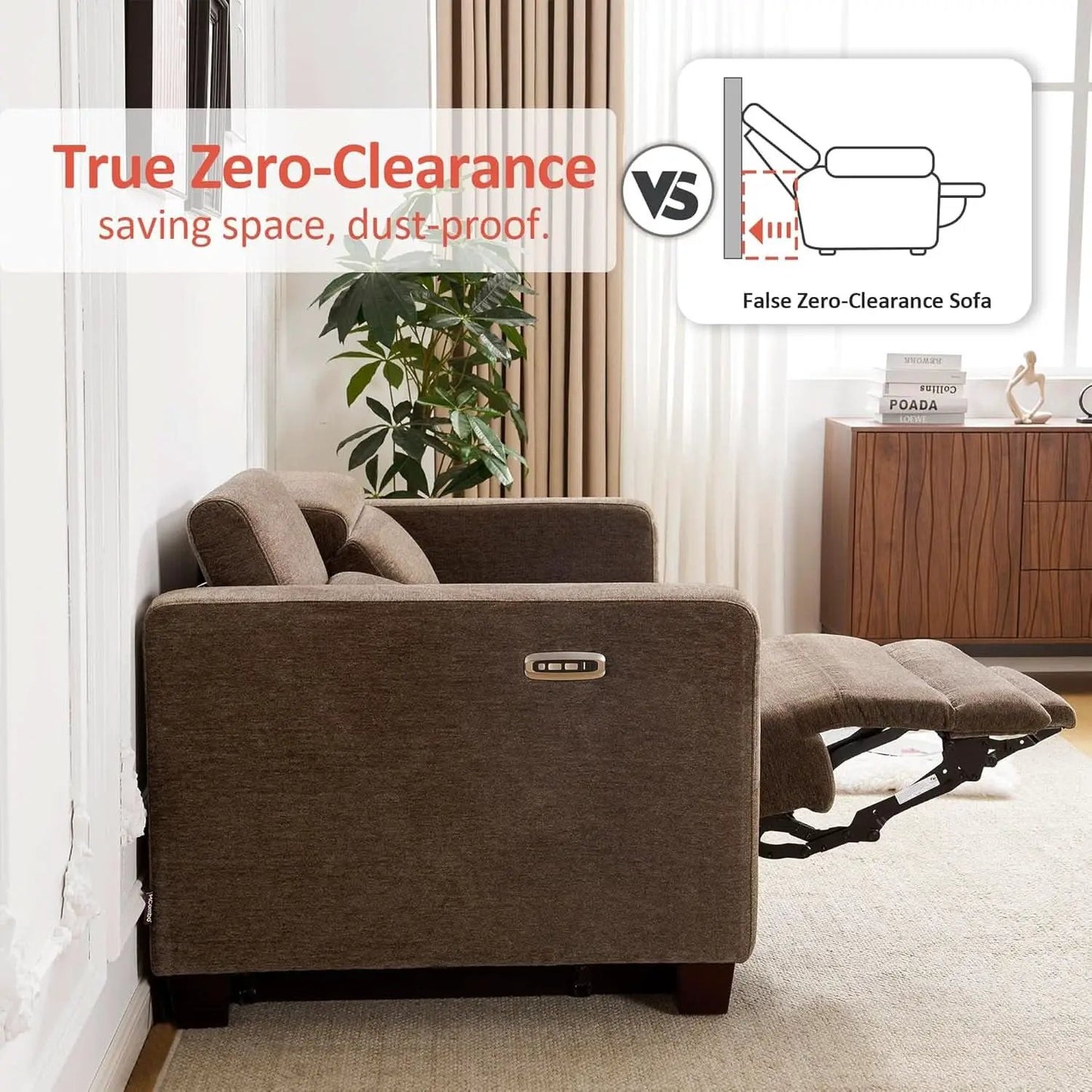 62.2 Inch Wall Hugger Power Loveseat Recliner with Adjustable Headrest and USB Ports in Coffee Fabric from PriceLows™