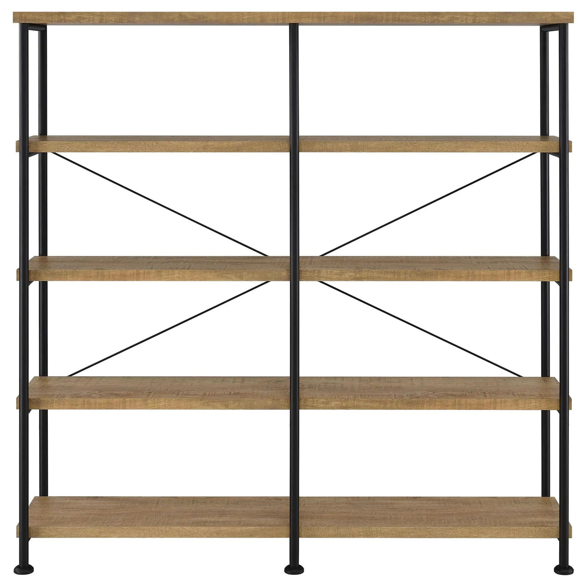 Analiese 63-inch 4-shelf Double Bookshelf Mango Standard Bookcase | 60 x 14.25 x 63 in | Engineered Wood & Metal | Home Office