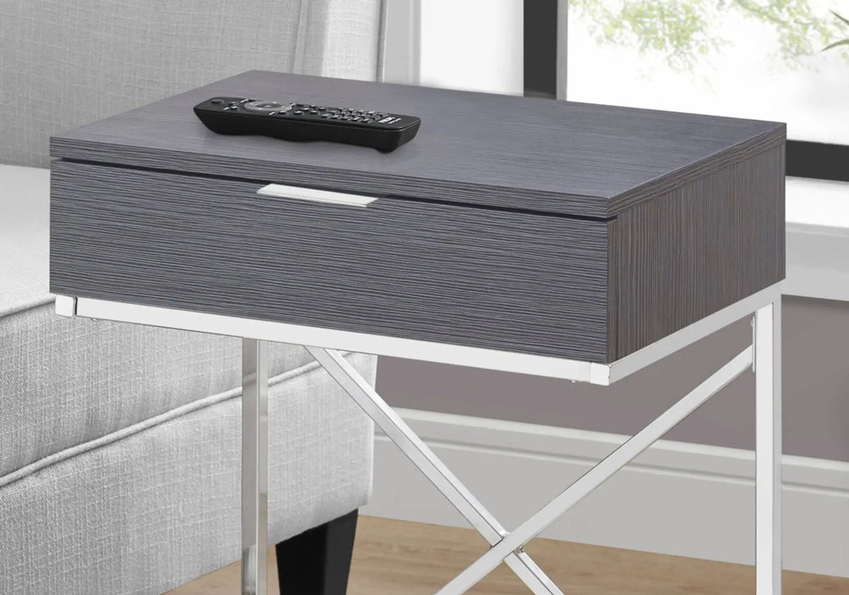 Accent Side Table | Spacious Tabletop | Storage Drawer | Metal Frame