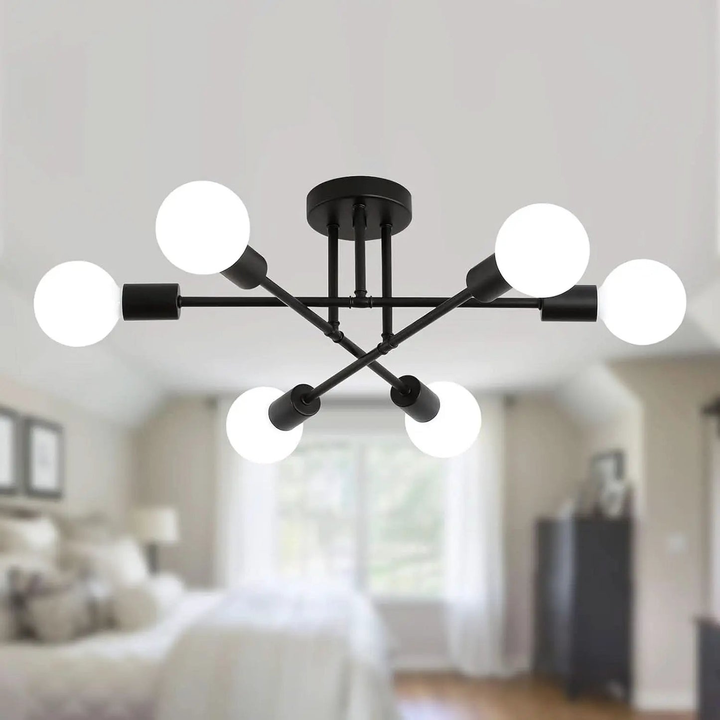 Black Modern Sputnik Chandelier 6 Light Ceiling Fixture from PriceLows™