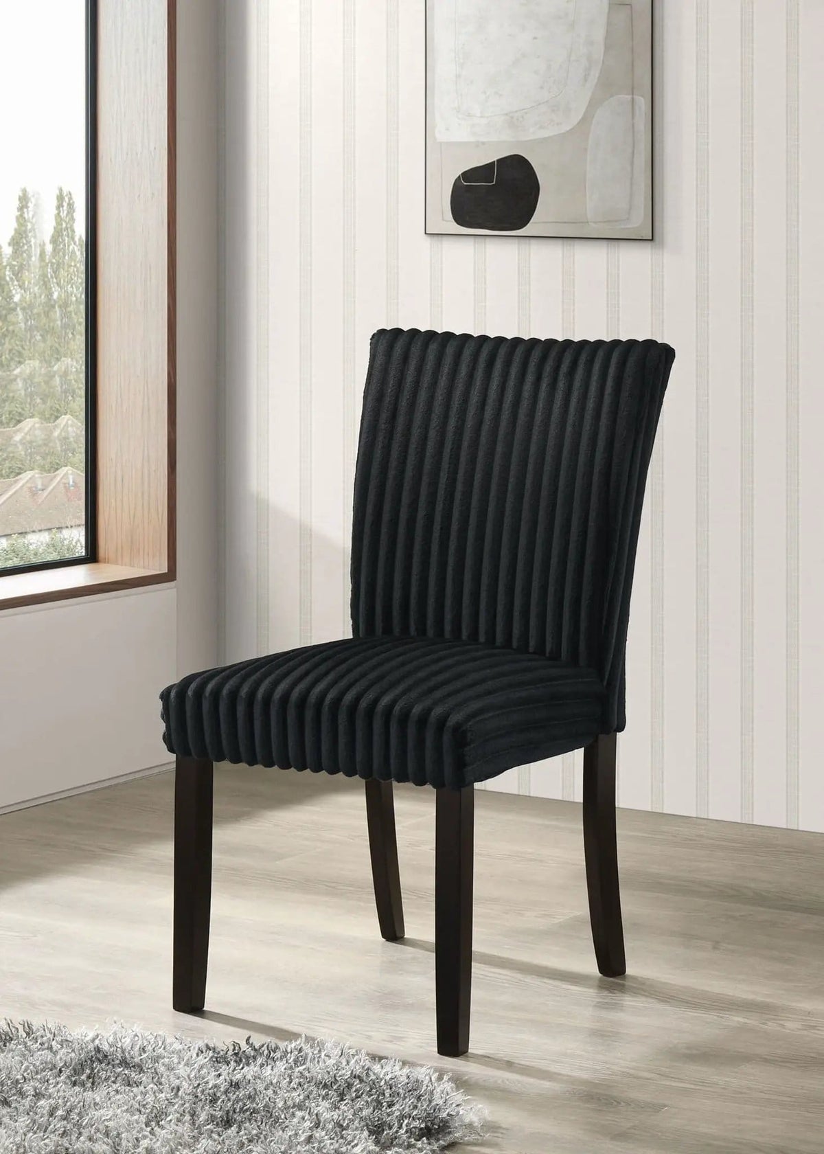 Dermott Upholstered Parson Dining Side Chair Black (Set of 2) | 19.5 x 23.75 x 36.75 in | Rubberwood & Fabric | Dining Room