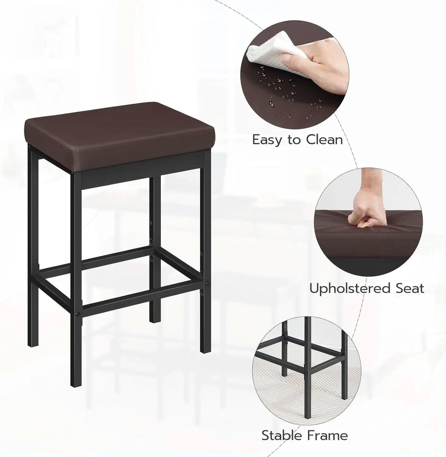 Bar Stools Set Of 2 24.8 Inch Height Black PU Upholstered from PriceLows™