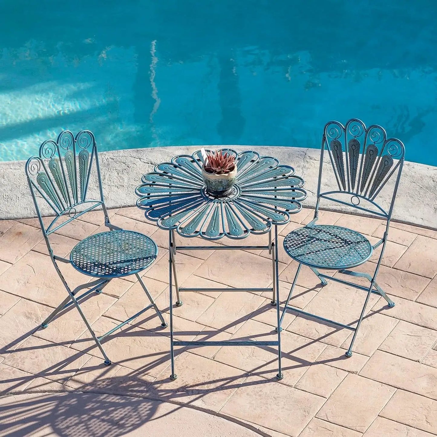 Bistro Set 3 Piece Light Blue Outdoor Patio Furniture from PriceLows™