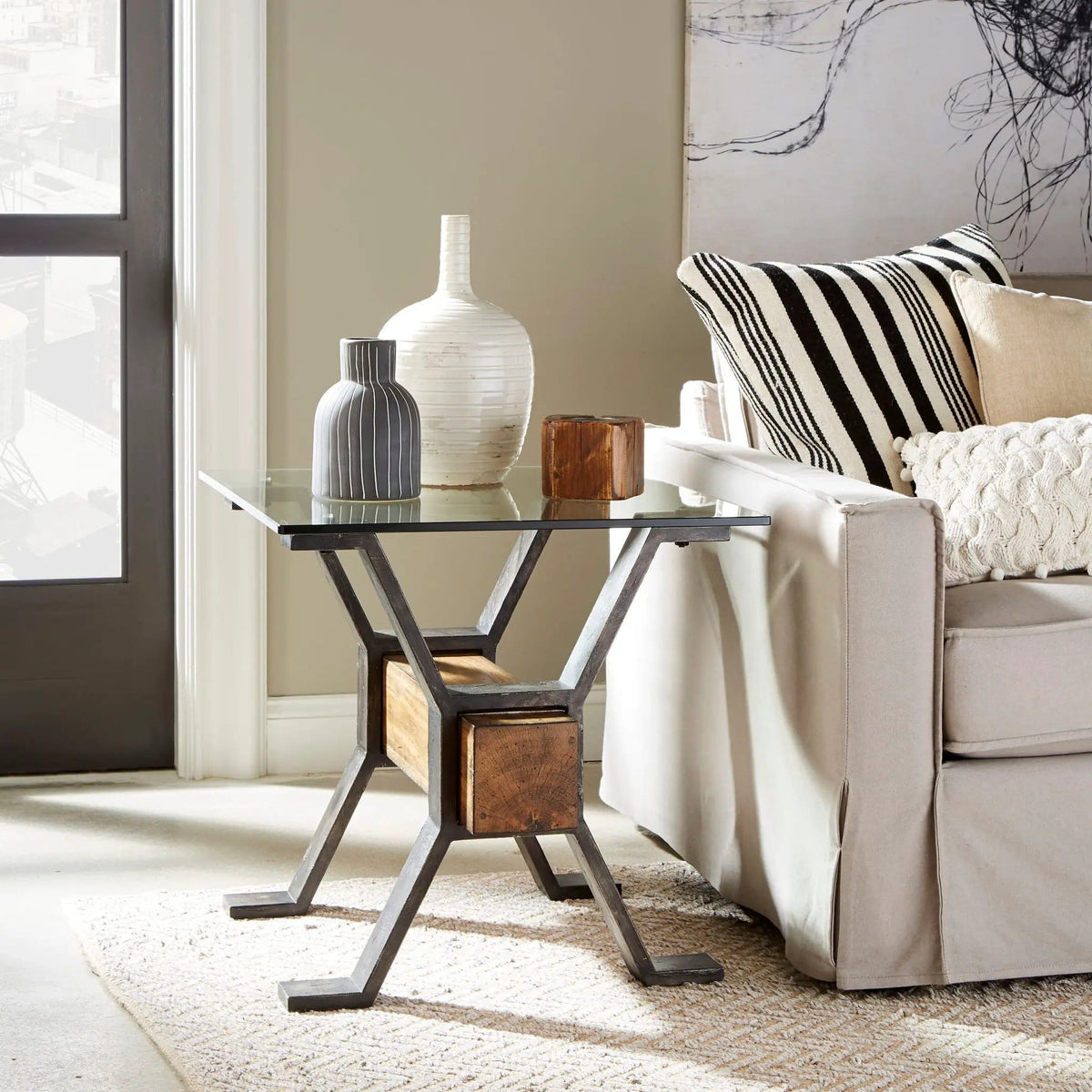 Sawyer Rectangular Table | 2 Pieces | Glass & Iron | Living Room