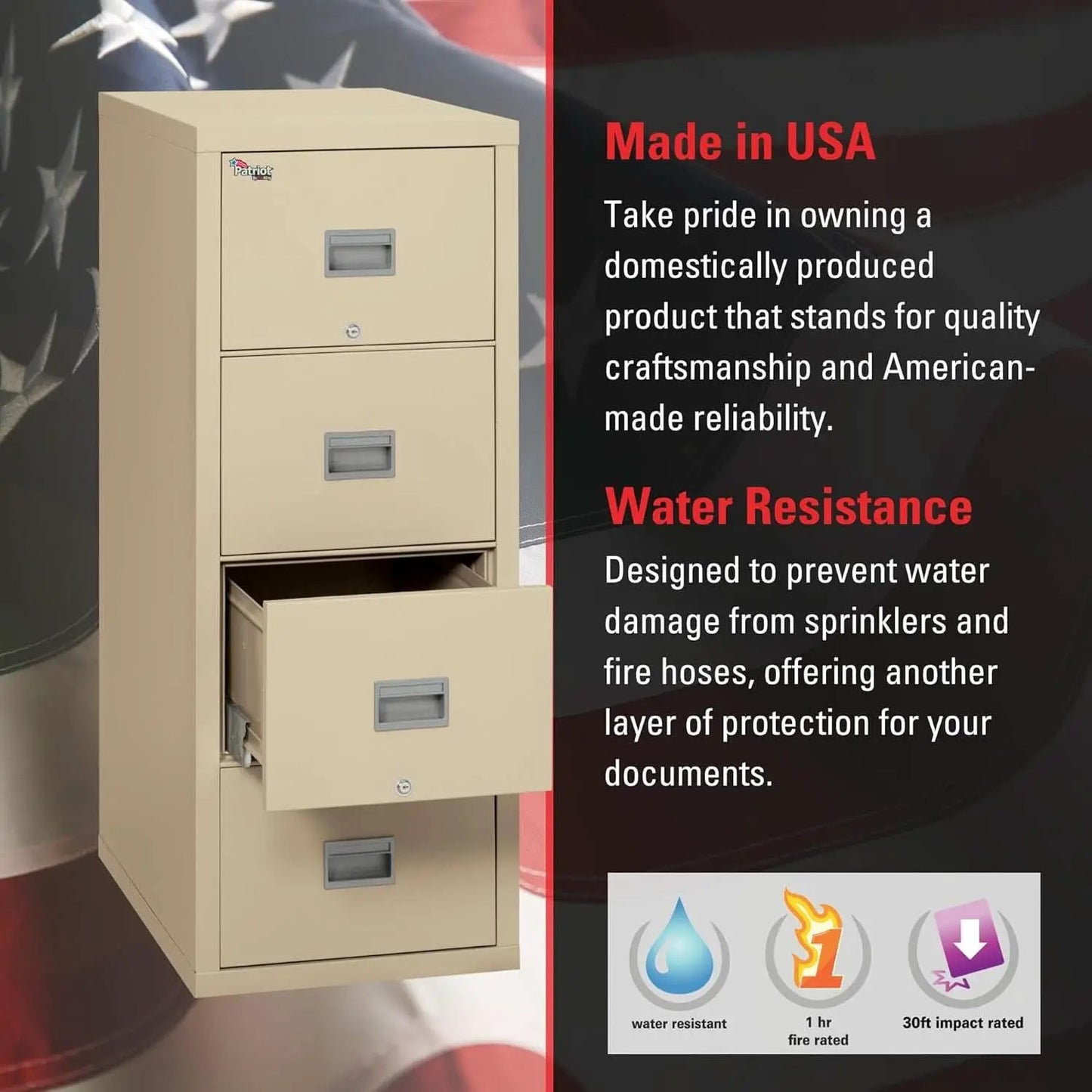 Patriot Vertical 4 Drawer Fire Safe File Cabinet 1 Hour Parchment from PriceLows™