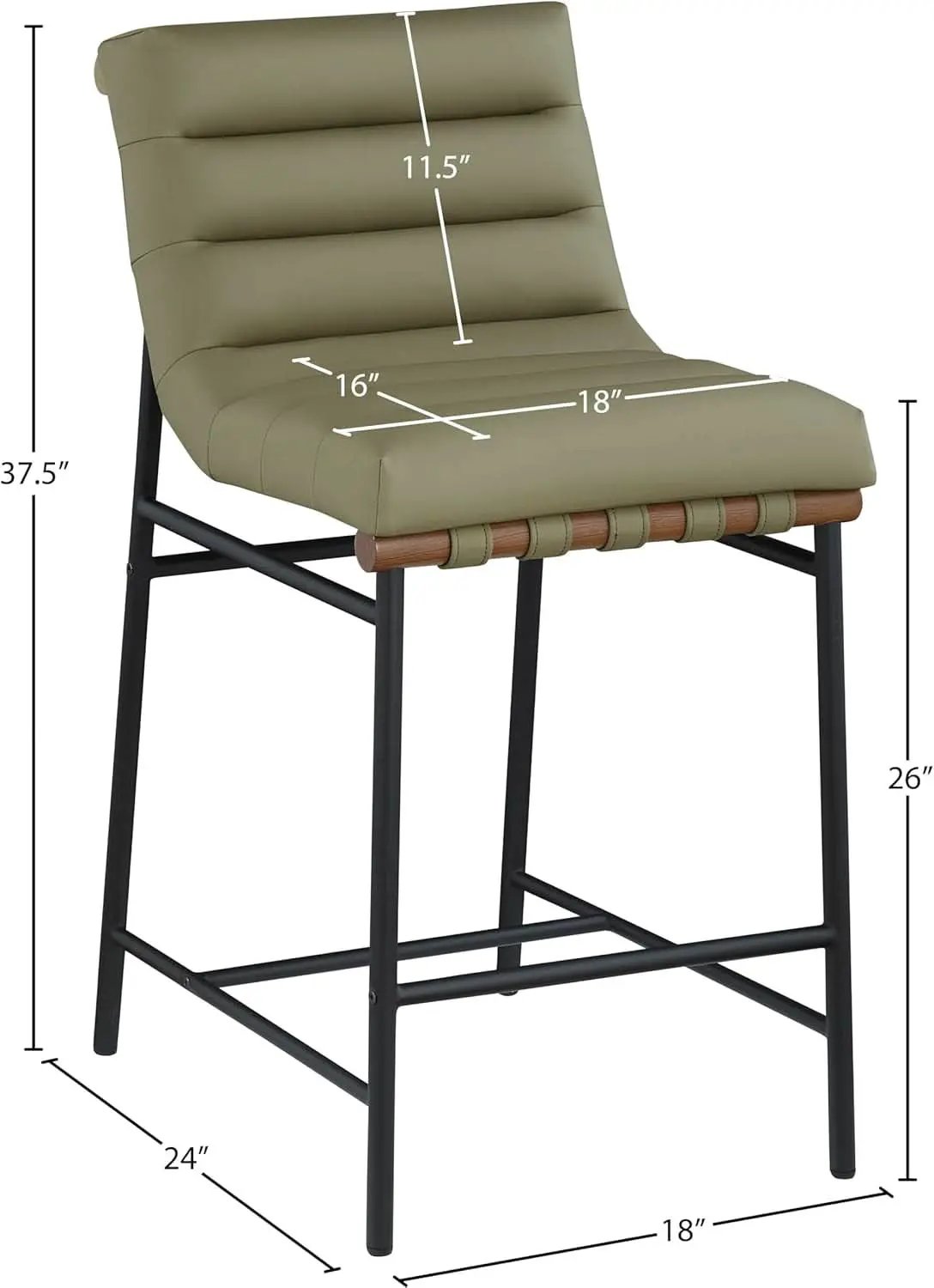 Olive Green Vegan Leather Counter Stool With Black Frame from PriceLows™