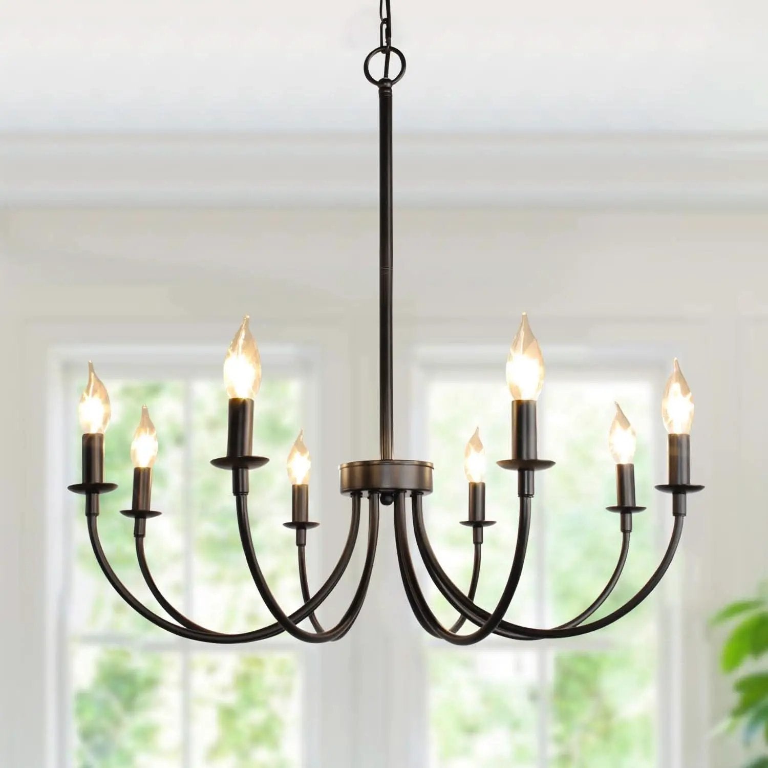 8 Light Matte Black Farmhouse Chandelier For Dining Room from PriceLows™