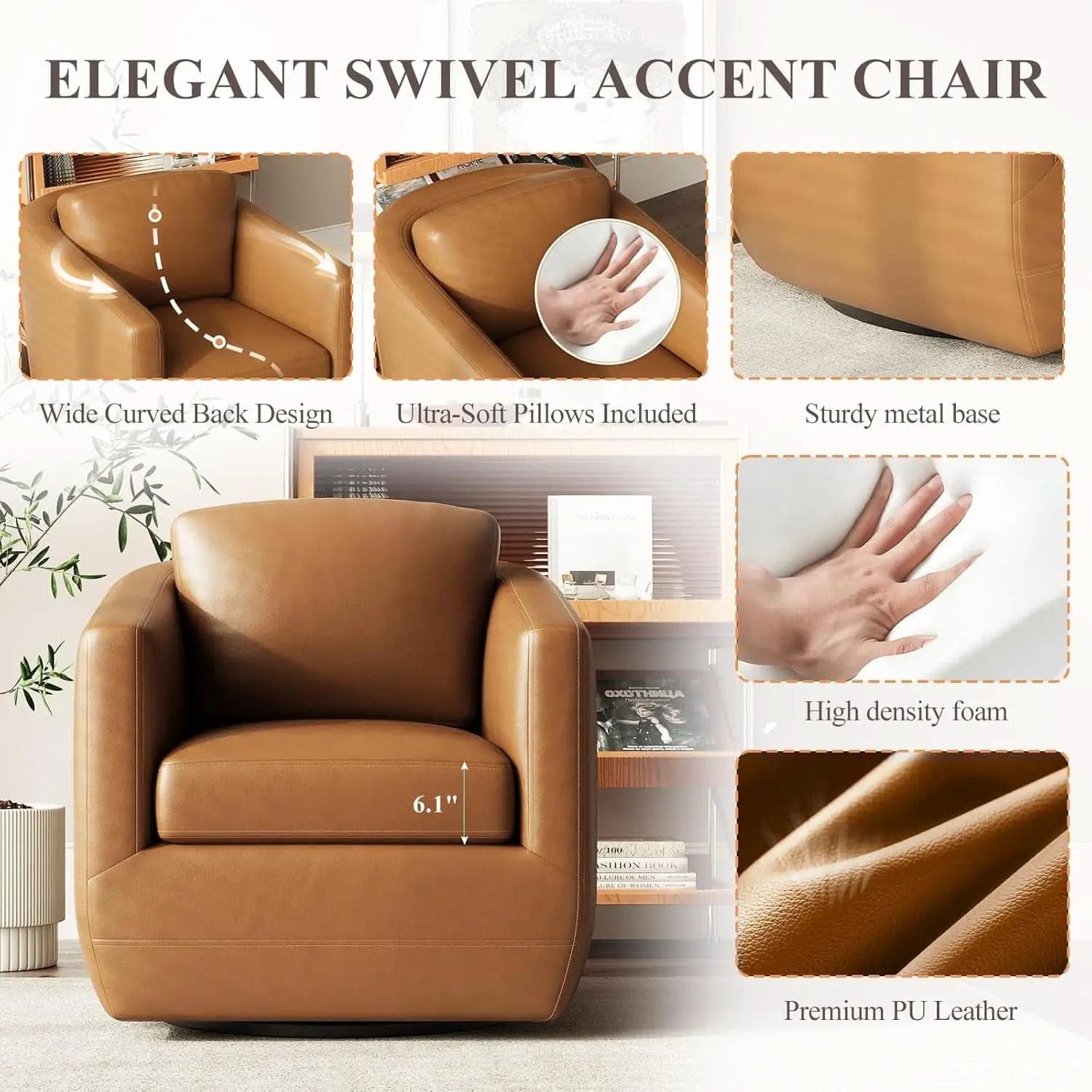 Brown 360 Degree Swivel Premium Upholstered Chairs from PriceLows™