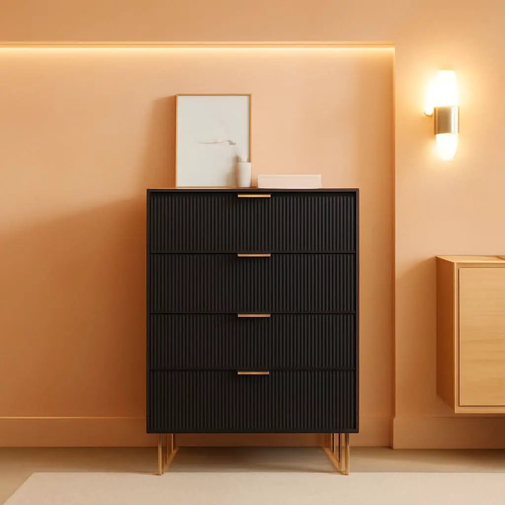 Four Drawer Dresser With Industrial Metal Legs Black from PriceLows™