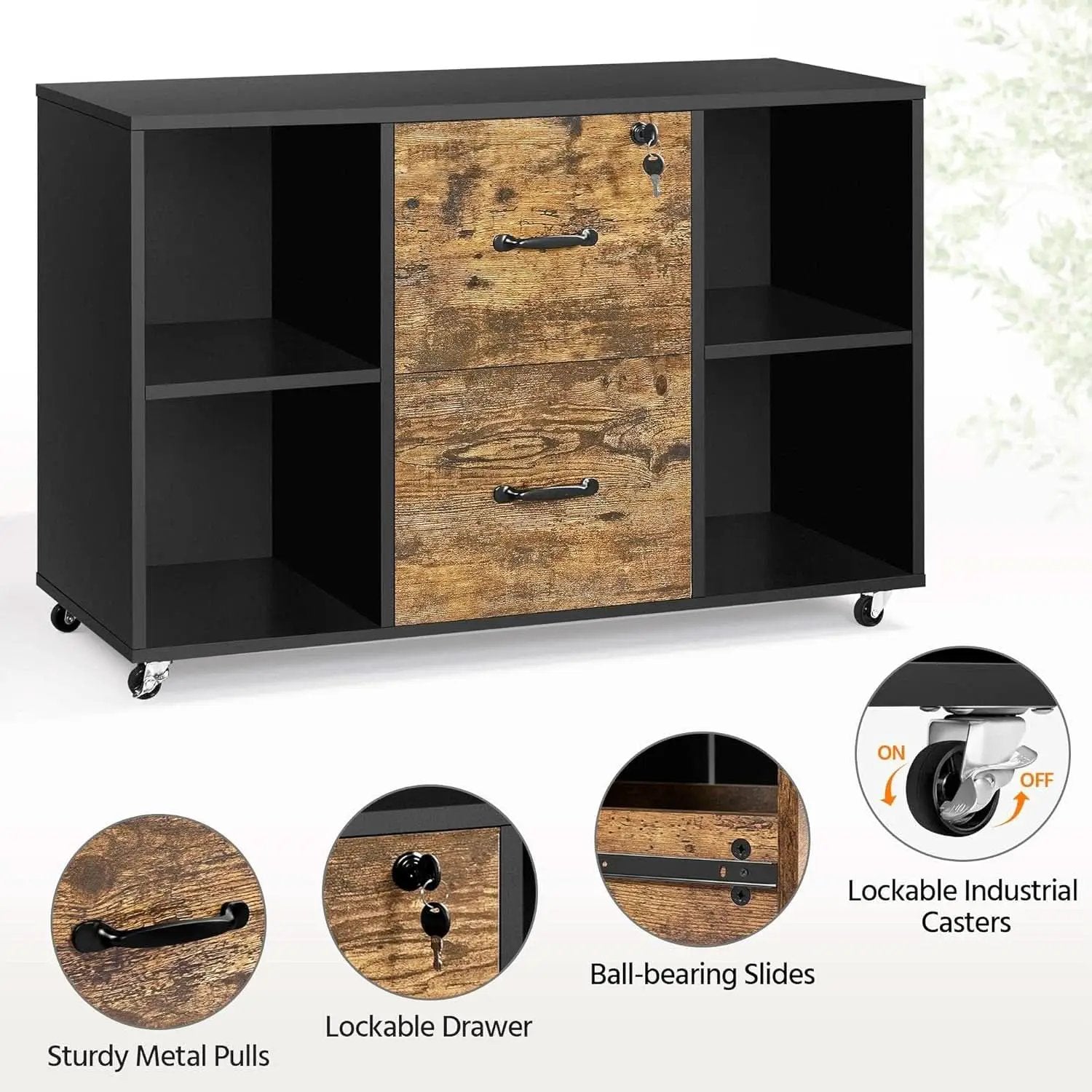 Lateral Filing Cabinet 2 Drawers 4 Open Compartments Black from PriceLows™