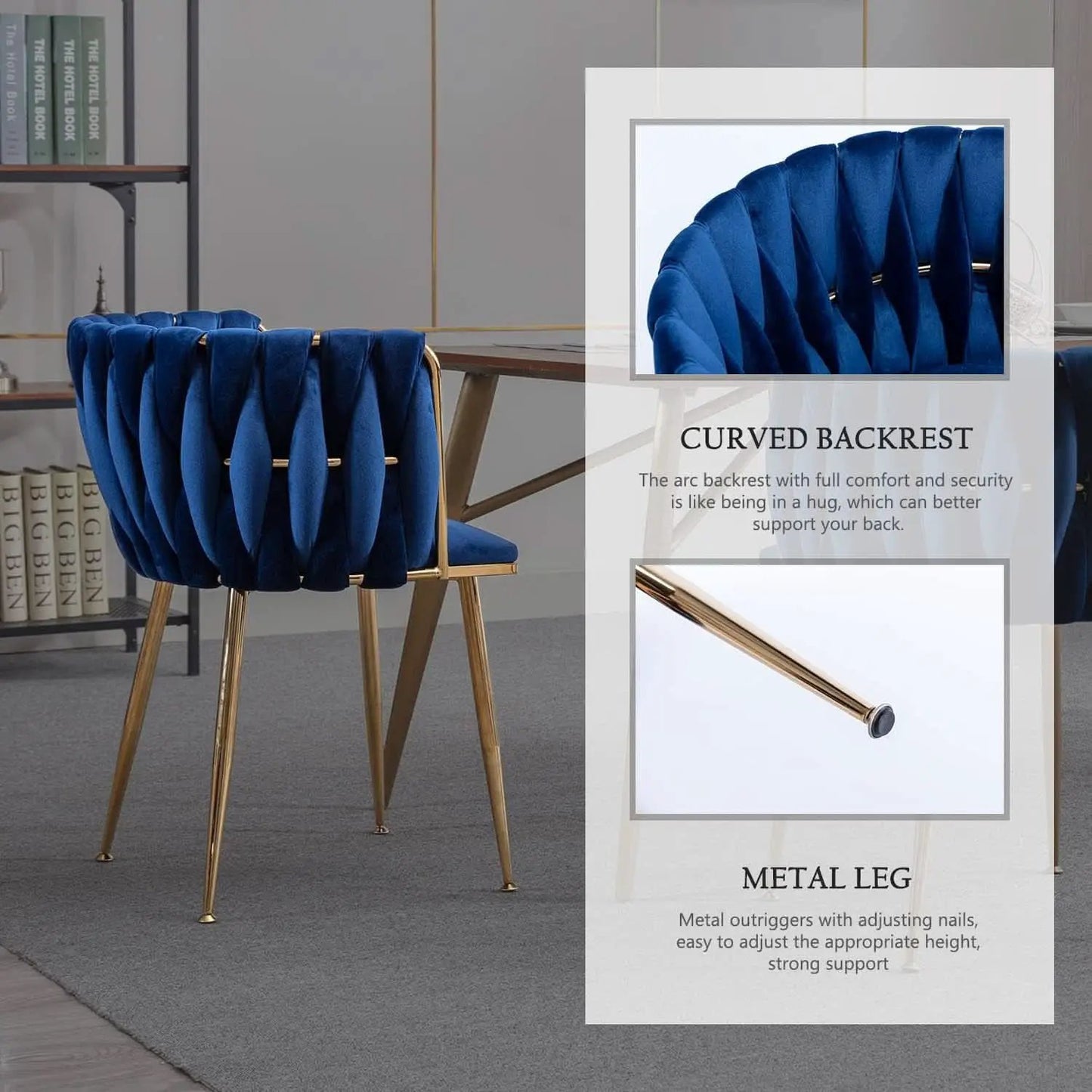 Blue Velvet Modern Dining Chairs Set Of 4 With Gold Legs from PriceLows™