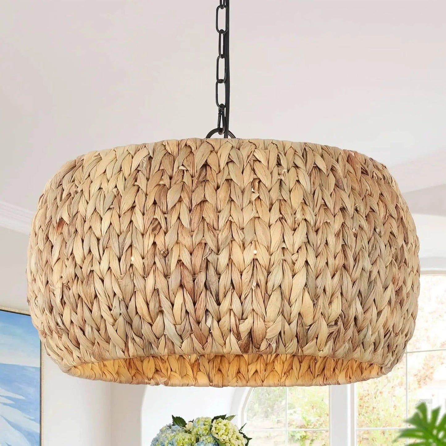 5 Light Farmhouse Rattan Chandelier Natural Water Hyacinth Shade from PriceLows™