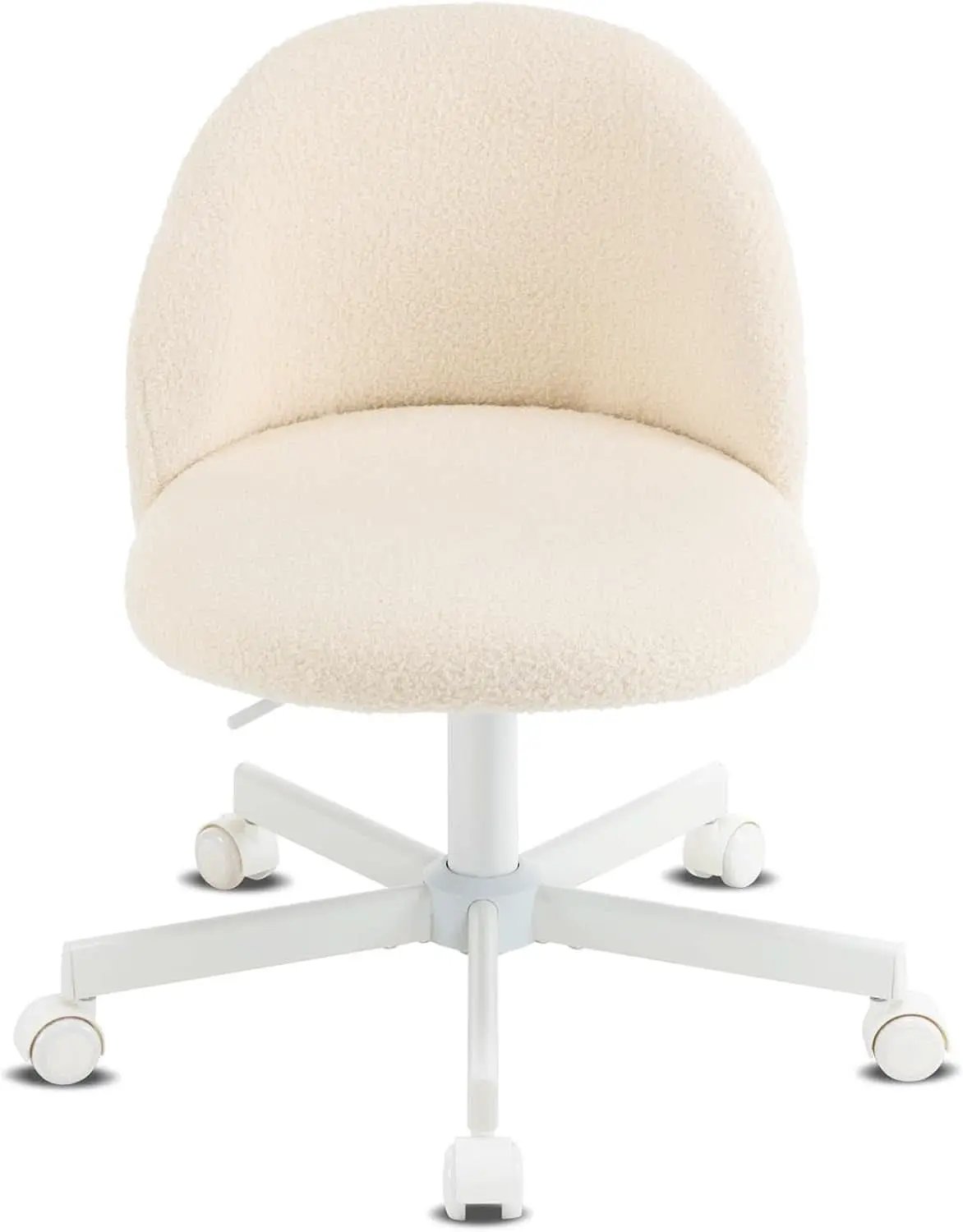 Armless Creamy Beige Teddy Fleece Office Desk Chair With Wheels from PriceLows™