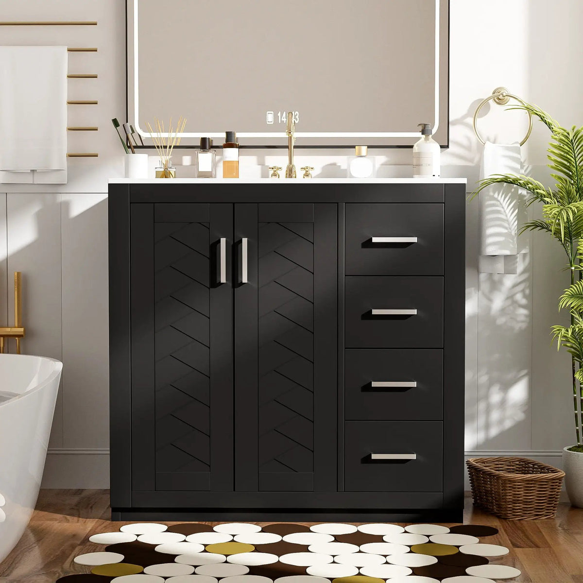 36 Inch Bathroom Vanity | Ceramic Sink Combo | 3 Drawers | Soft Closing Doors