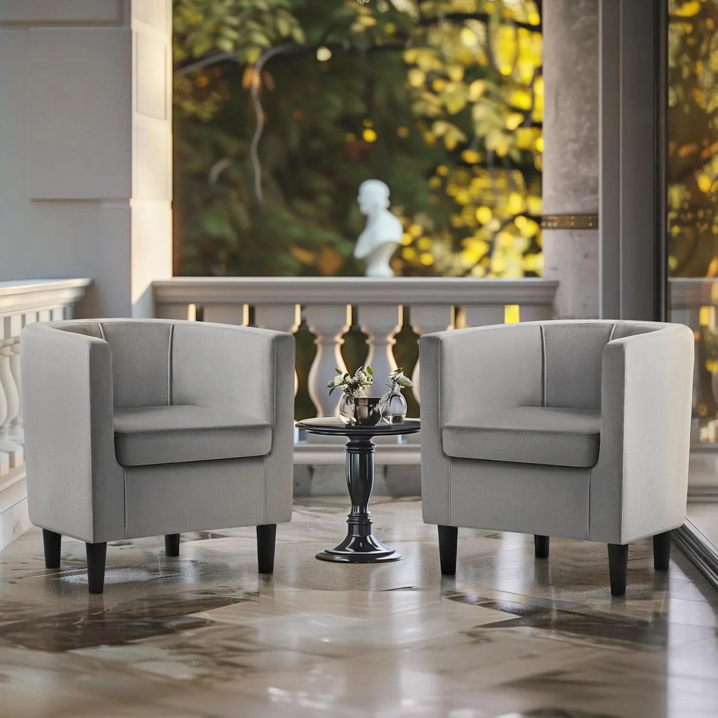 Gray Velvet Barrel Accent Chairs Set of 2 18.5x19.7in Seats from PriceLows™