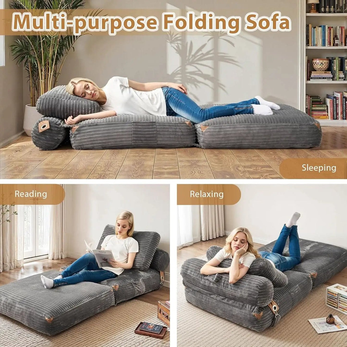 75Inch Grey Foldable Convertible Sofa Bed SleeperCouch from PriceLows™