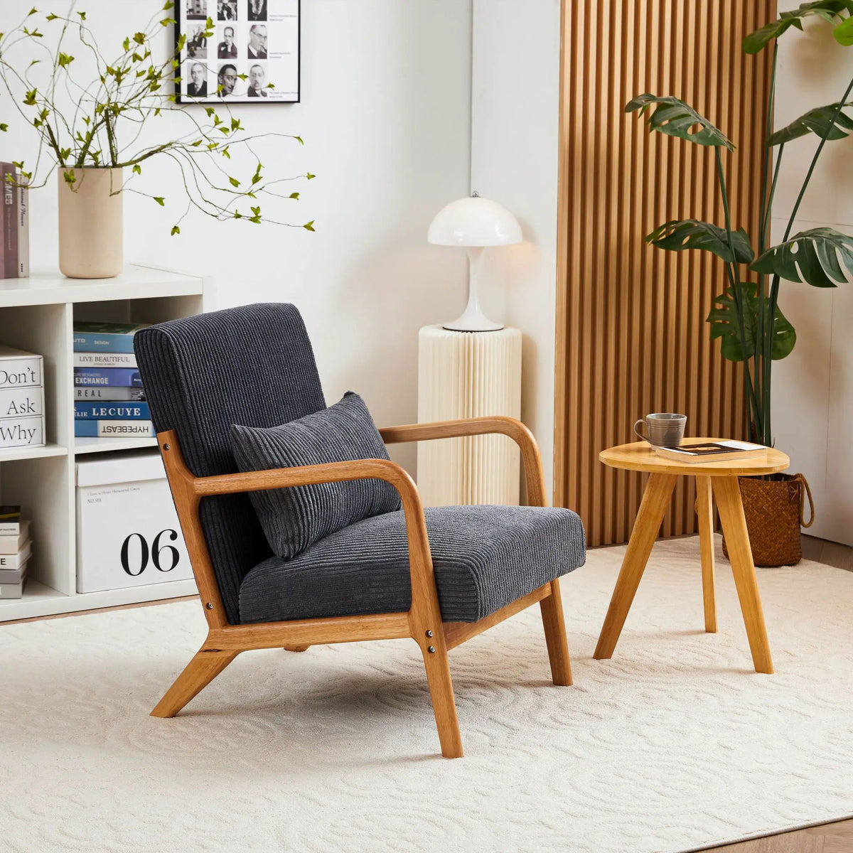 Upholstered Accent Arm Chair | Rubberwood Frame | Removable Pillow | Natural Texture