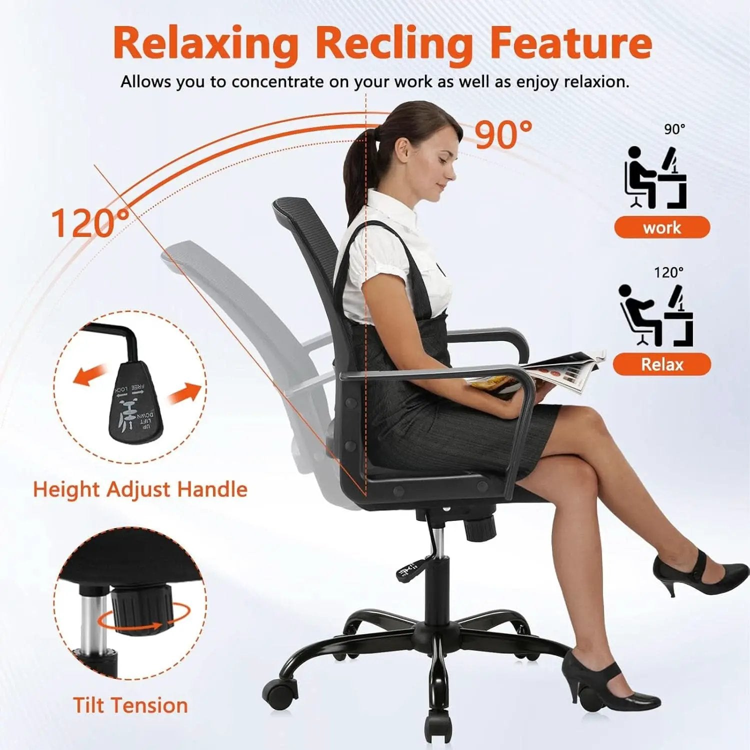 Ergonomic Black Mesh Office Chairs 4 Pack Lumbar Support from PriceLows™