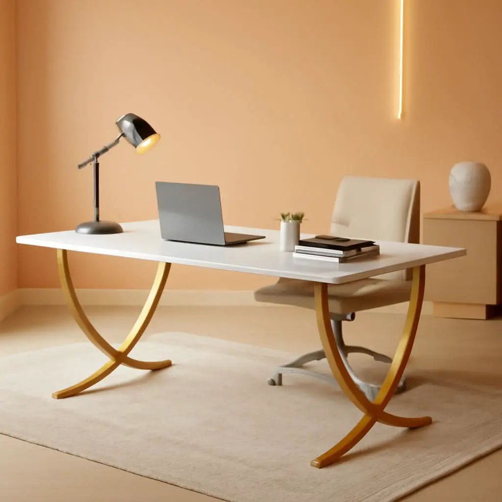 Executive Desk 63W X 31.5D White And Gold Computer Desk from PriceLows™