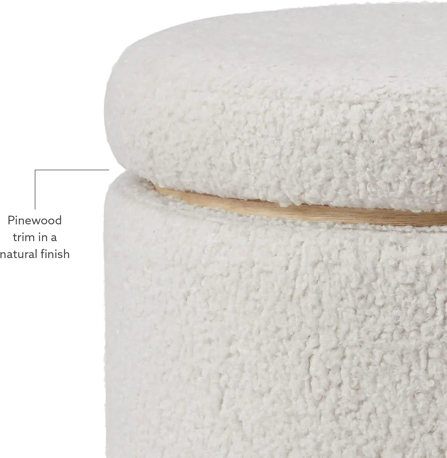 Cream Sherpa Deluxe Storage Ottoman Solidwood Base from PriceLows™