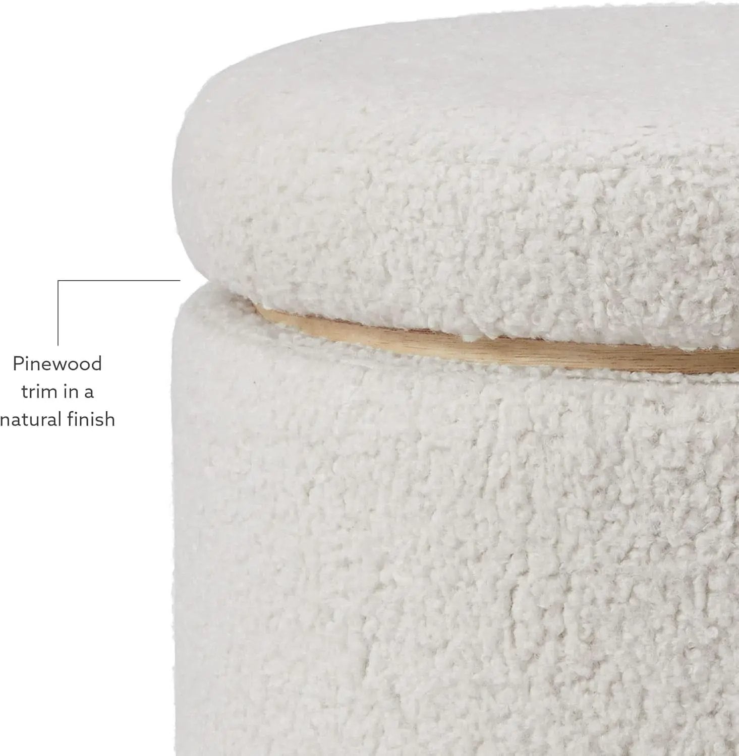 Cream Sherpa Deluxe Storage Ottoman Solidwood Base from PriceLows™