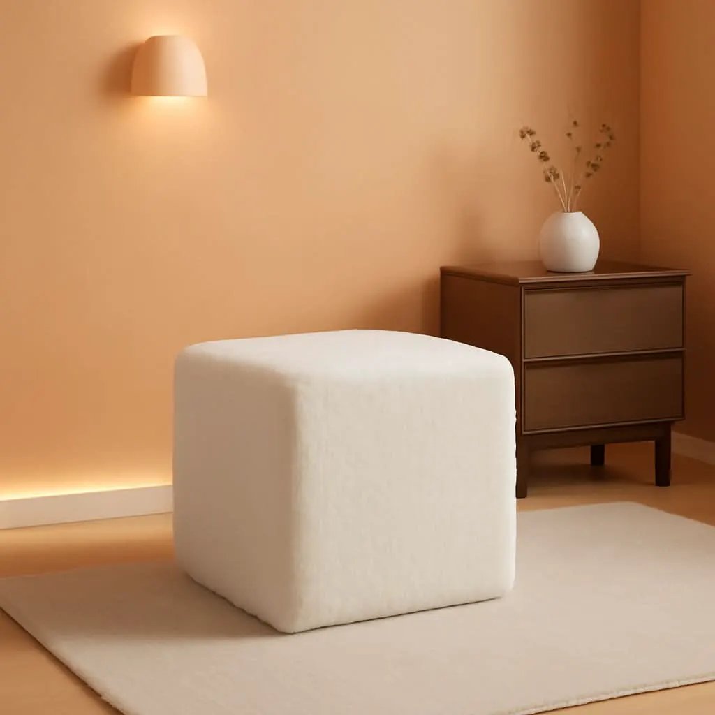Cream Square Luxurious Upholstered Foam Pouf Ottoman from PriceLows™