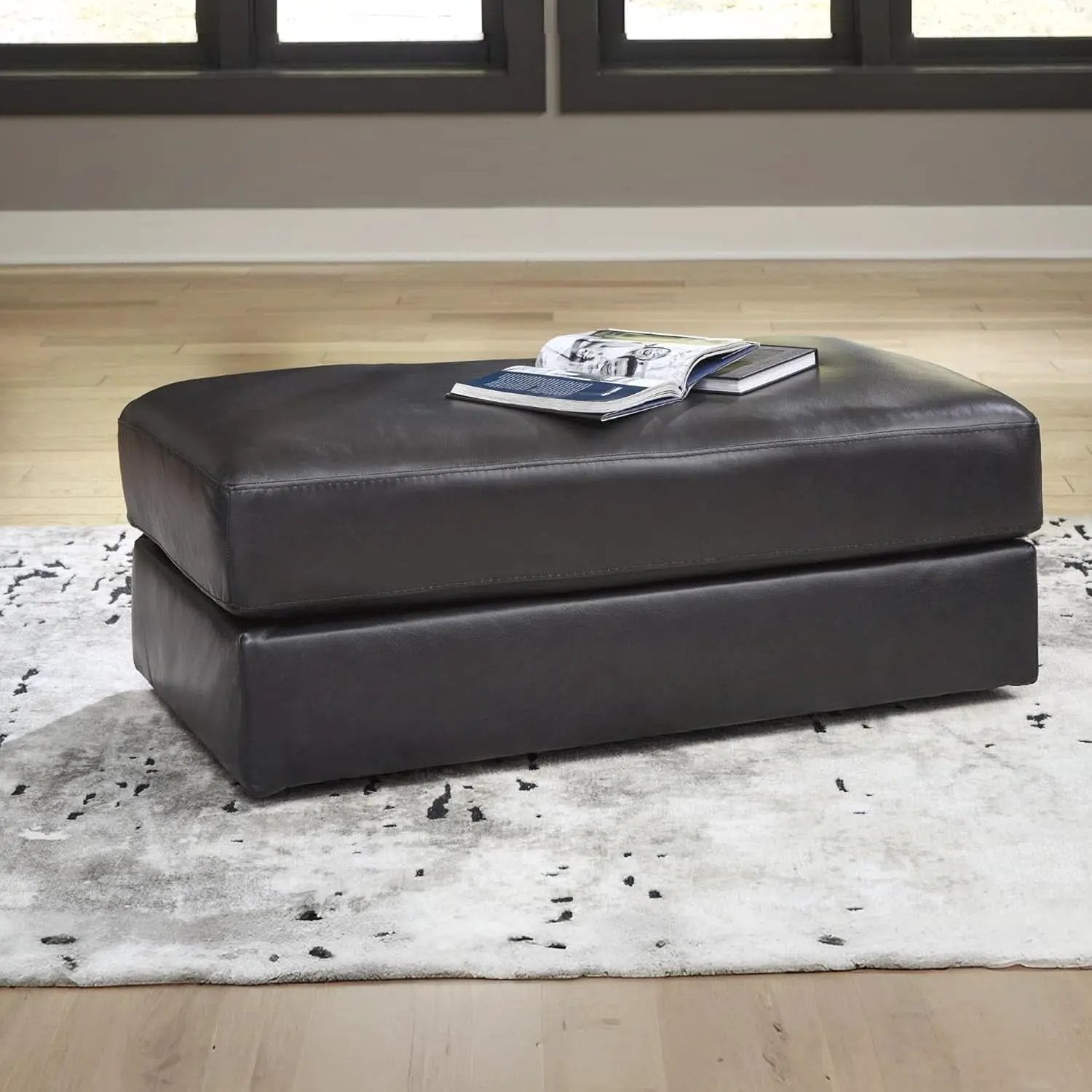 Contemporary Black Cushioned Rectangular Ottoman Finish from PriceLows™