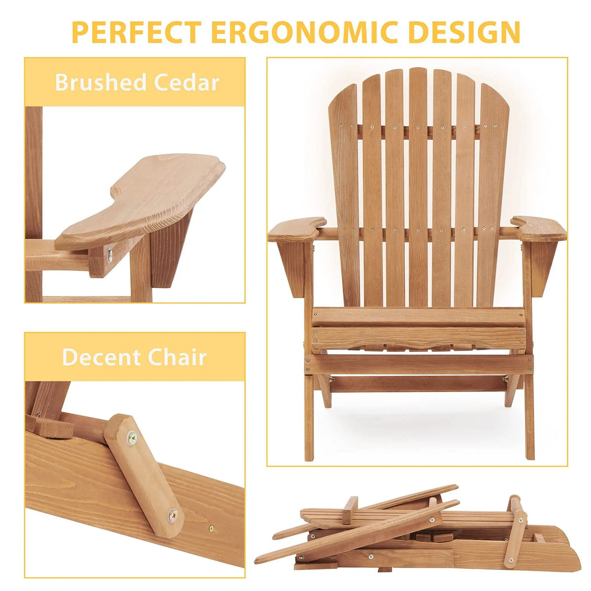 Folding Adirondack Chairs | Set Of 2 | Solid Cedar Wood | Space-Saving Design