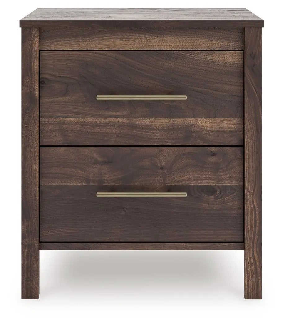 Calverson Nightstand | Industrial Style | Replicated Walnut Grain | Burnished Hardware