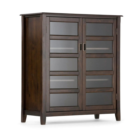 Burlington Medium Storage Cabinet | 40 x 16.9 x 44 in | Solid Wood & Tempered Glass | Mahogany Brown