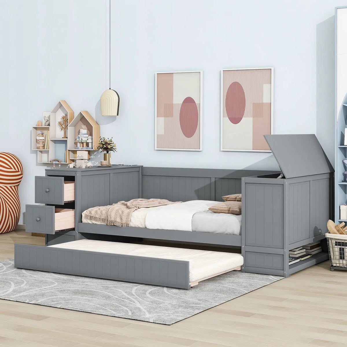 Daybed | Solid Pine Frame | Pull Out Trundle | Integrated Charging