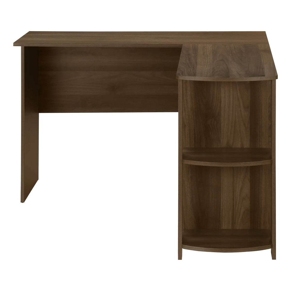 Walnut L-Shaped Corner Desk | 47 Inch Width | Wood-Look Finish | Open And Closed Right Storage