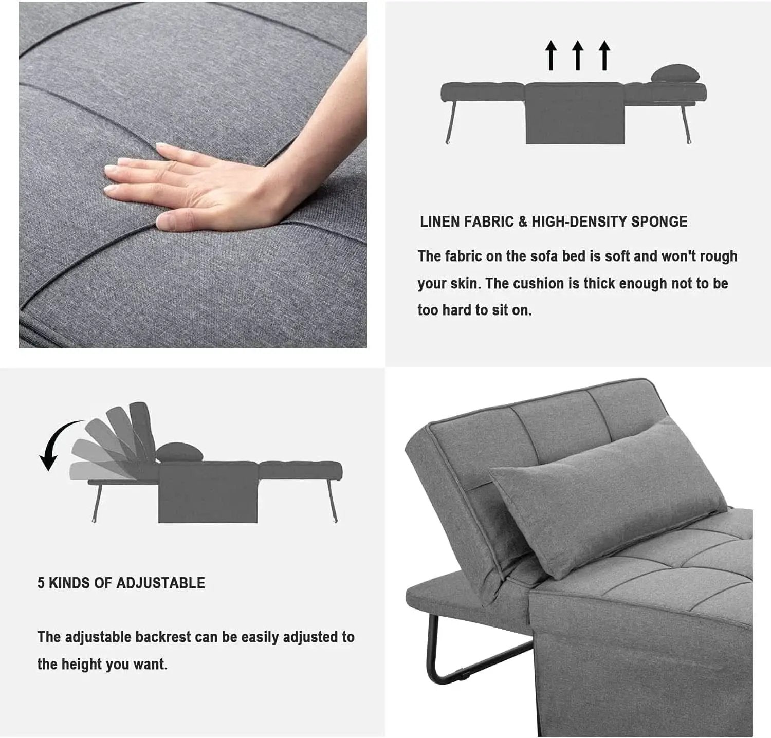Light Grey Contemporary Convertible Sofa Bed Ottoman from PriceLows™