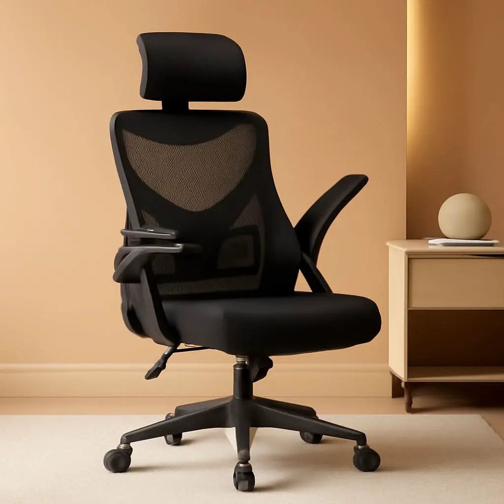 Black Ergonomic Office Chair With Adjustable Headrest And Flip Up Armrests from PriceLows™