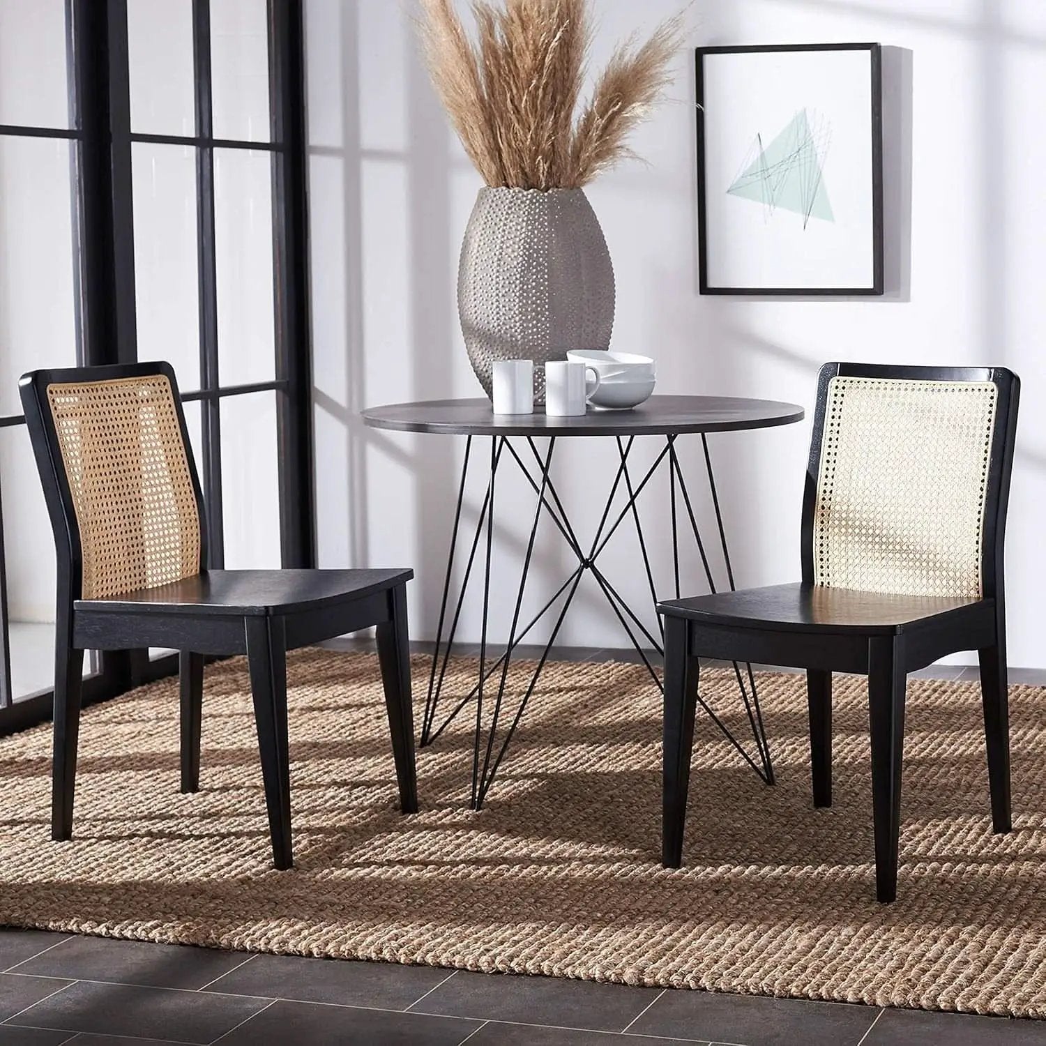 Dining Chairs Set Of 2 Black Natural Rattan Back For Dining Room from PriceLows™