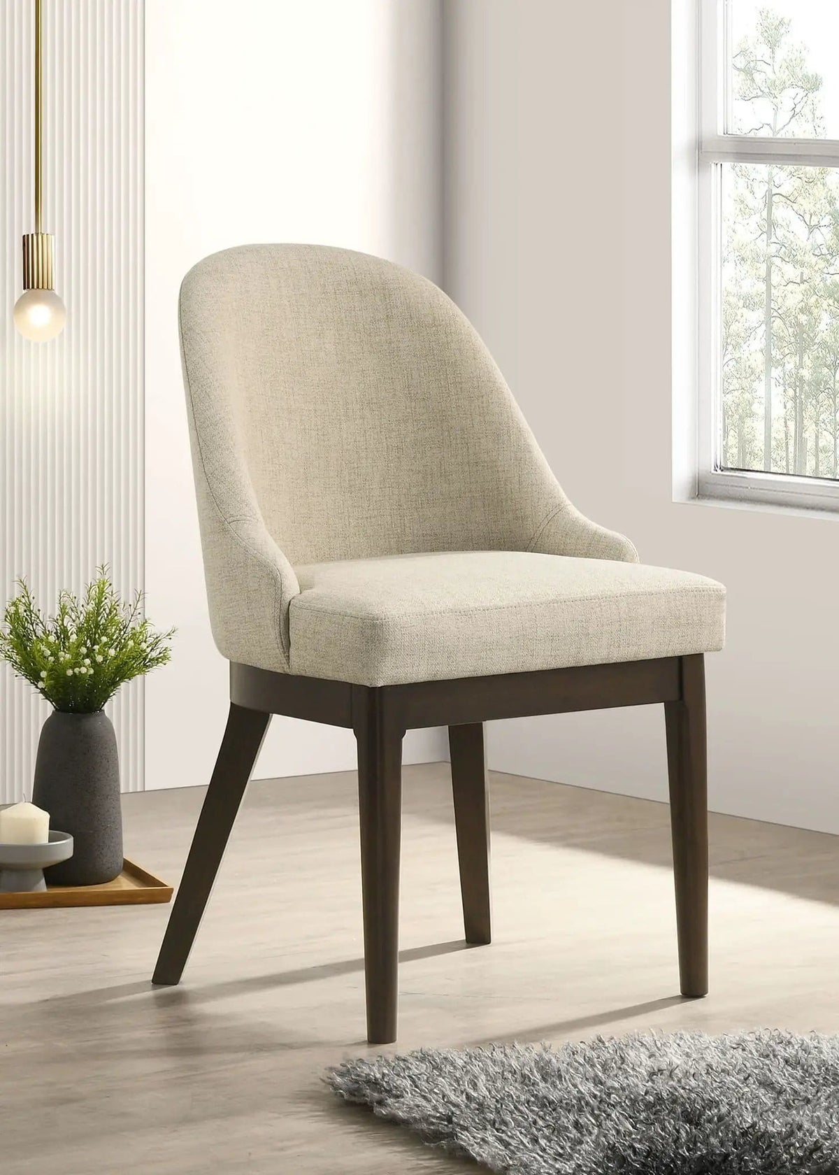 Reseda Upholstered Dining Side Chair Beige (Set of 2) | 20.75 x 22.75 x 35.25 in | Rubberwood & Fabric | Dining Room