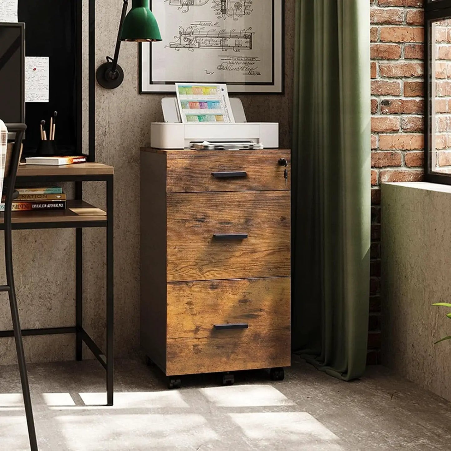 3 Drawer Lockable Rolling File Cabinet In Rustic Brown Fits Letter And A4 Size For Home Office from PriceLows™